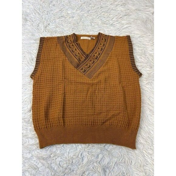 Adam Sloane Vintage 70s Mens Yellow Gold Waffle Knit Sweater Vest Size Large - Picture 1 of 10